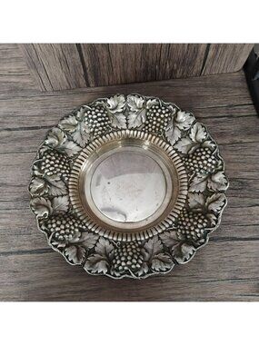 Vintage William Adams Silver-Plated Repousse Serving Bowl 11" Dish Spain Grape